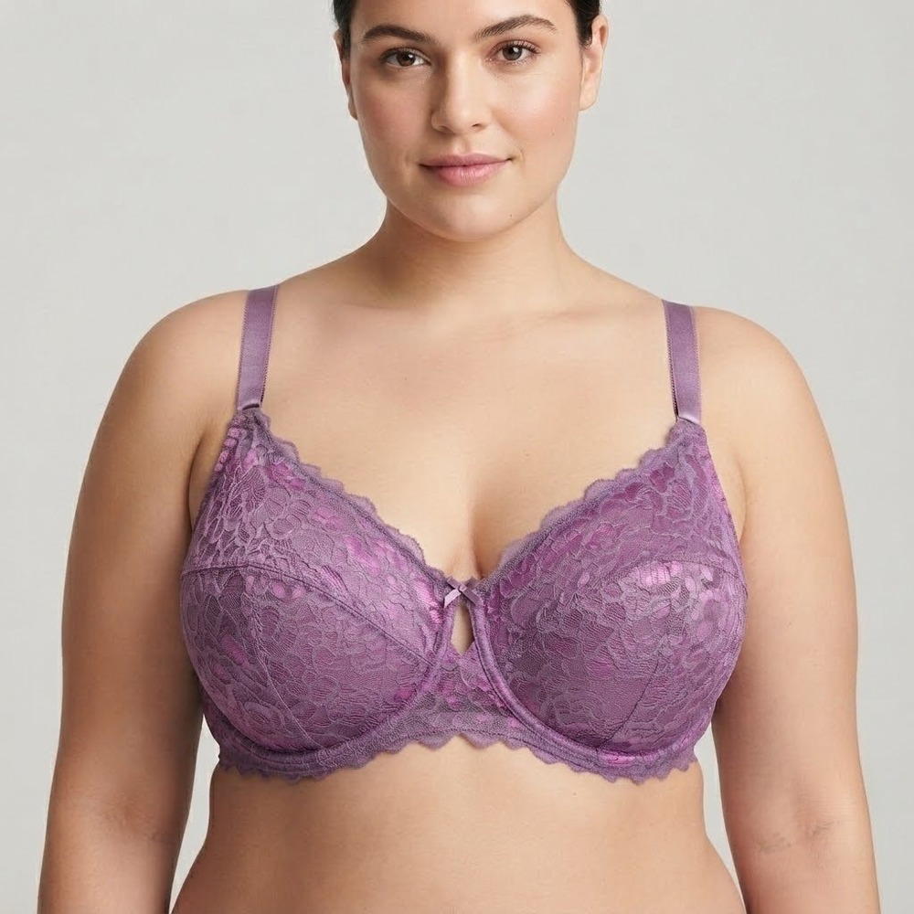 Deesse Lingerie Lace Underwire Bra Womens 42H‎ Purple Floral Full Coverage Chic